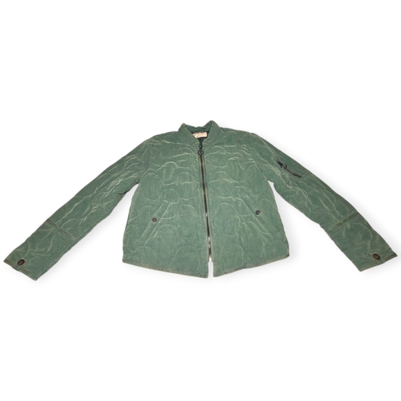 Free People Aura Liner Quilted Bomber Jacket Green Full Zip Front Boxy Large NWT - Picture 4 of 16